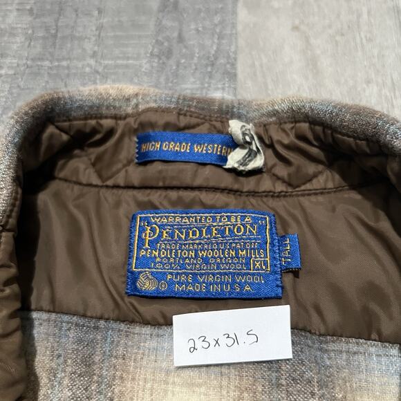 VTG Pendleton Shadow Plaid 80s/90s Beige Western Grade Pearl Snap CSU Rams Shirt - Picture 7 of 7